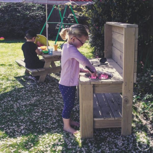 mud kitchen and picnic table