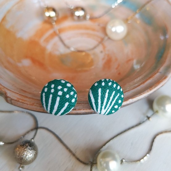 Soft Little Souls Green Abstract Off-cut Fabric Button Earrings