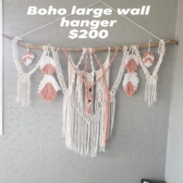 Boho pink and white wall hanging