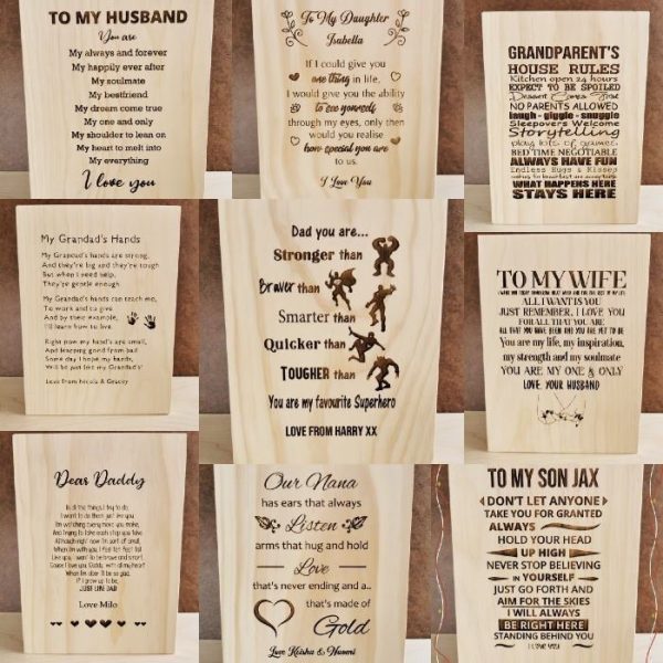 Family love poems engraved on wooden boards by Simply Engraved Gifts
