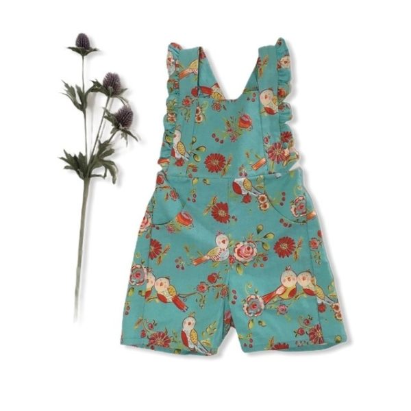 Thistle & Tig Dungarees Playsuit Green Blue Birds