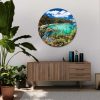 Lucy G Circular outdoor bathroom art nz tui bird bay and pohutukawa circular